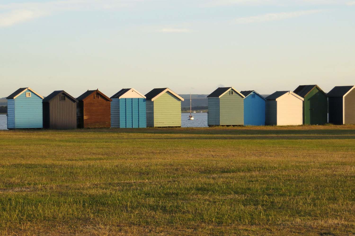 Beach huts at Hamworthy Park on the Poole Harbour shore